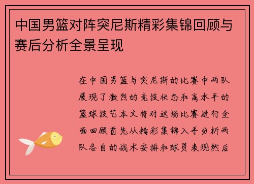 中国男篮对阵突尼斯精彩集锦回顾与赛后分析全景呈现