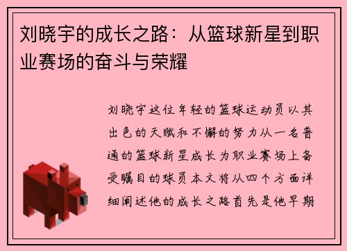 刘晓宇的成长之路：从篮球新星到职业赛场的奋斗与荣耀