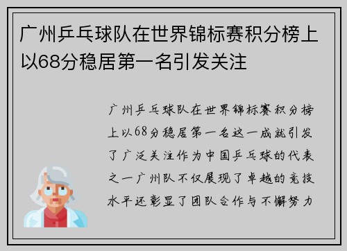 广州乒乓球队在世界锦标赛积分榜上以68分稳居第一名引发关注
